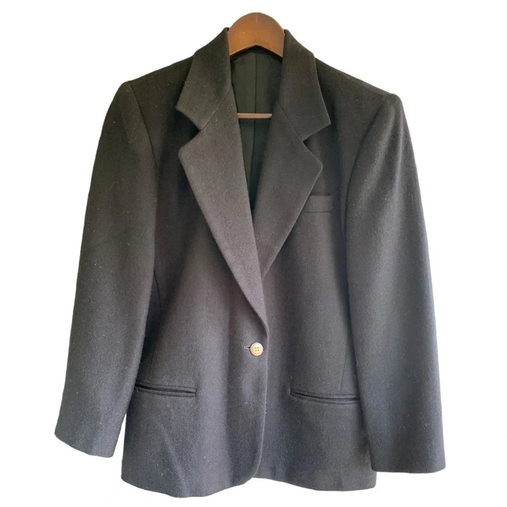 Lands' End Black Single Button Blazer Size 4P Wool & Mohair Blend Notched Lapel - Picture 9 of 9